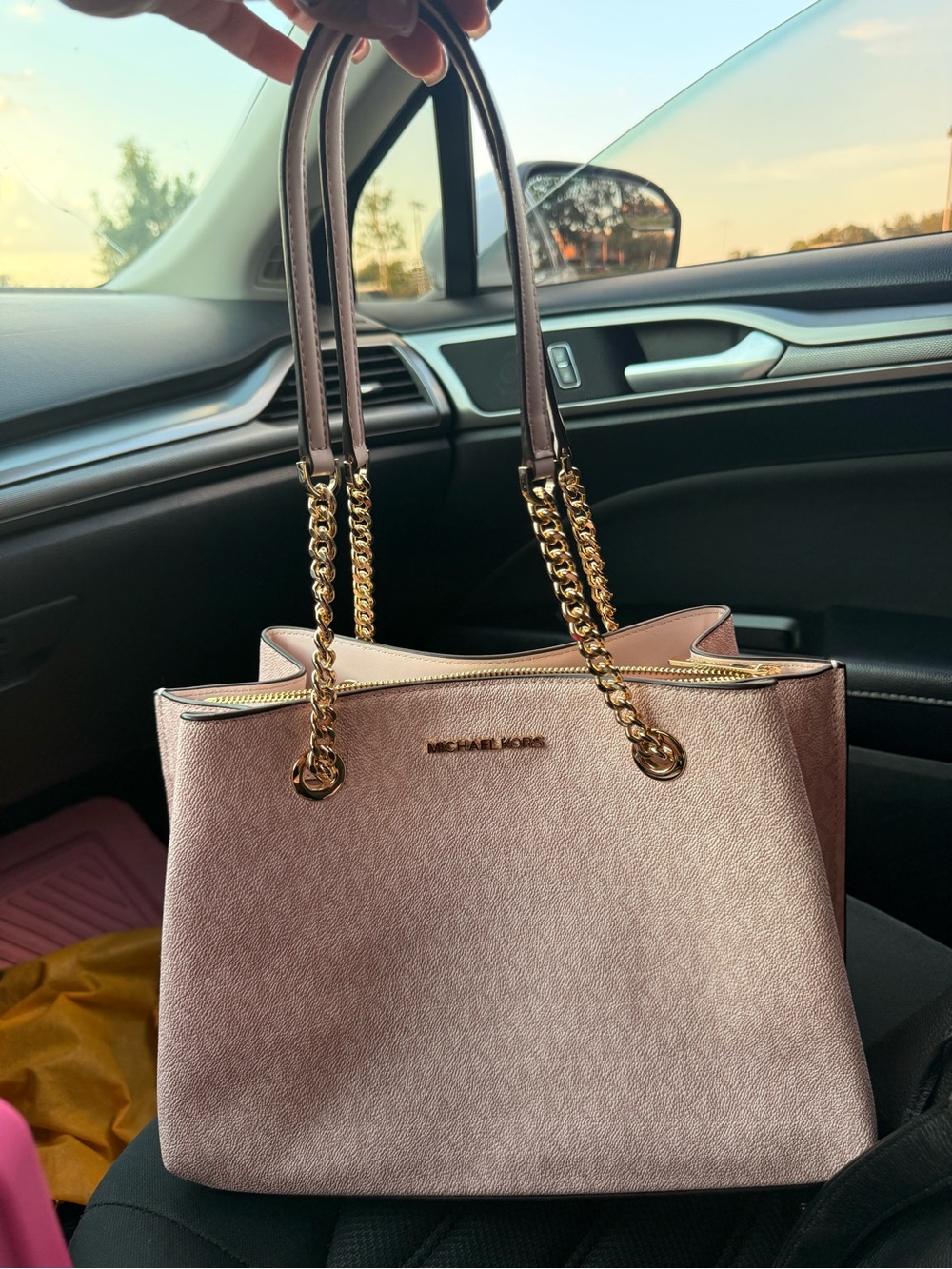 Michael Kors Blush Pink Saffiano Tote with Gold Chain Handles